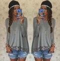 Lace Patchwork Long Sleeves Casual Loose Scoop T-shirt - OhYoursFashion - 3
