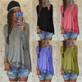 Lace Patchwork Long Sleeves Casual Loose Scoop T-shirt - OhYoursFashion - 1