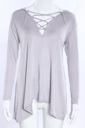 Cross Strap Neckline Irregular Long Sleeves Loose Hooded Blouse - Oh Yours Fashion - 8