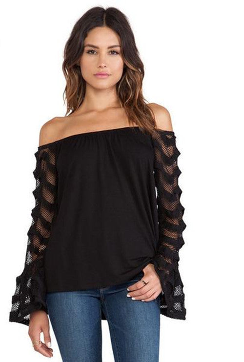 Strapless Off-shoulder Transparent Long Sleeves Lace Patchwork Blouse - Oh Yours Fashion - 2
