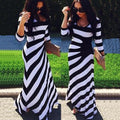 Striped 3/4 Sleeve Scoop Irregular long Dress - OhYoursFashion - 2
