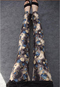 Plus Size Milk Silk Flower Print Thin Elastic Pants - OhYoursFashion - 6