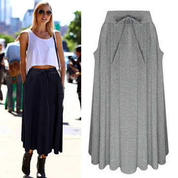 Bowknot Solid Side Pockets Pleated Long Skirt - Oh Yours Fashion - 1