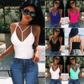 V-neck Spaghetti Strap Sleeveless Pure Color Vests - Oh Yours Fashion - 2