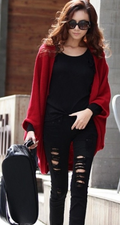 Batwing Solid Color Shawl Knit Loose Cardigan - Oh Yours Fashion - 2