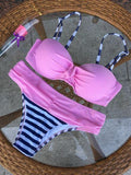 Candy Color Stripe Polka Dot Low Waist Two Pieces Bikini Set - OhYoursFashion - 10