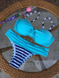 Candy Color Stripe Polka Dot Low Waist Two Pieces Bikini Set - OhYoursFashion - 11