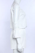 Dew Shoulder V Neck Chiffon Lace Long Sleeve Short Jumpsuit - Oh Yours Fashion - 5