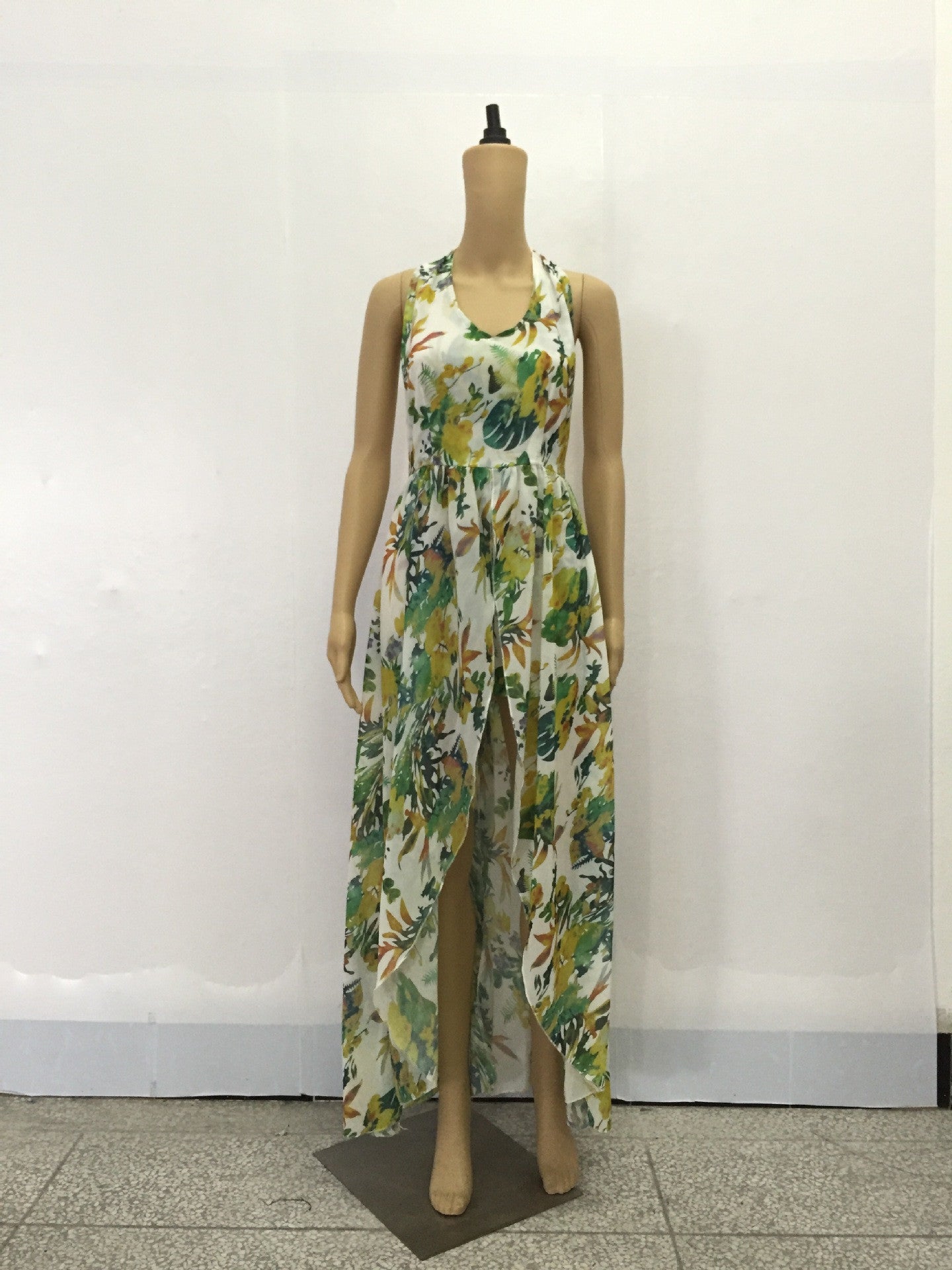 Beautiful Chiffon Floral Print Halter Split Beach Long Dress - Oh Yours Fashion - 5