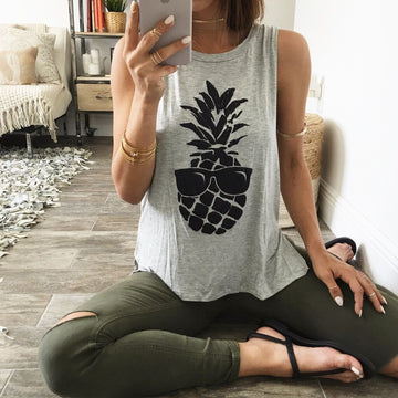 Scoop Sleeveless Pineapple Print Split Casual Vests - Oh Yours Fashion - 1