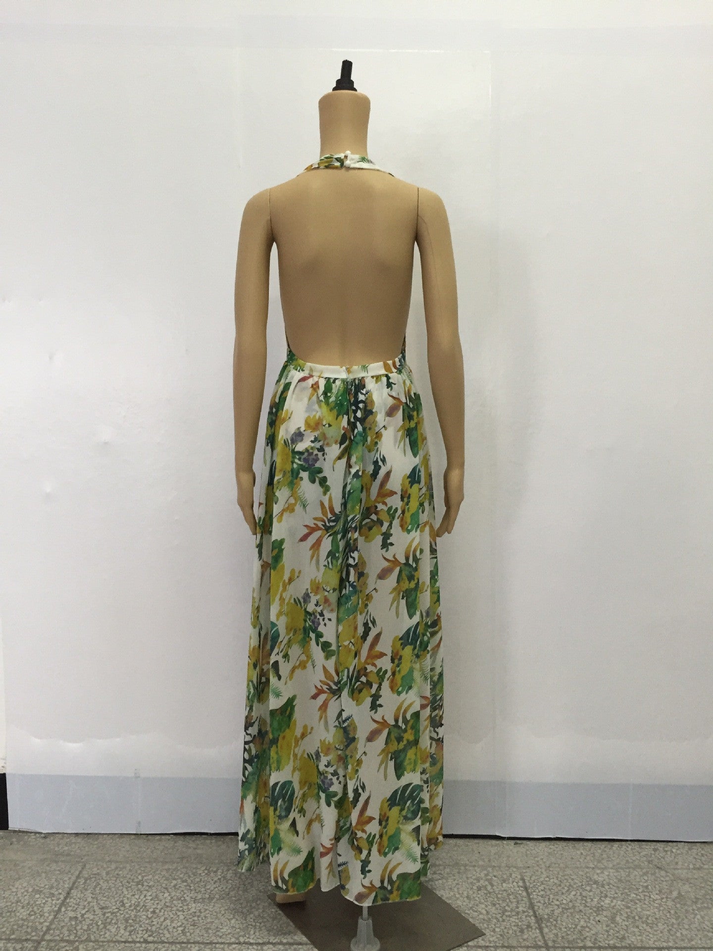 Beautiful Chiffon Floral Print Halter Split Beach Long Dress - Oh Yours Fashion - 6