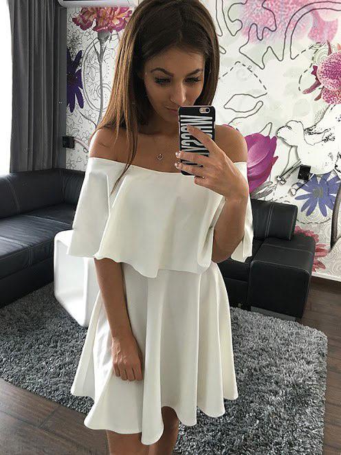 Off Shoulder Pure Color Short Sleeves Sexy Short Dress - OhYoursFashion - 5
