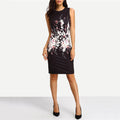 Black Sleeveless Floral Print Bodycon Knee-Length Dress - Oh Yours Fashion - 7