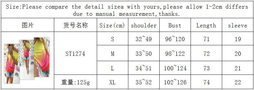 Gradually Changing Color Short Sleeves Scoop Casual T-shirt - OhYoursFashion - 3