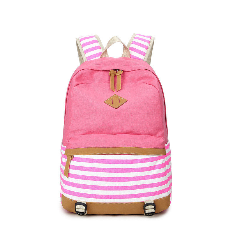 Stripe Print Fashion Canvas Backpack School Travel Bag - Oh Yours Fashion - 3
