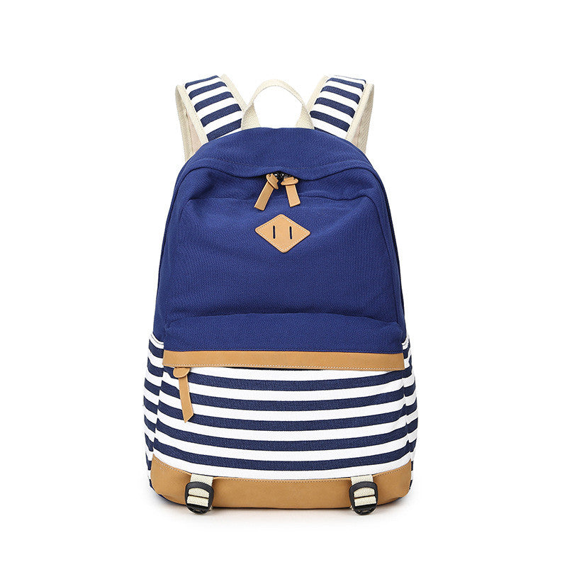 Stripe Print Fashion Canvas Backpack School Travel Bag - Oh Yours Fashion - 1