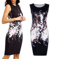 Black Sleeveless Floral Print Bodycon Knee-Length Dress - Oh Yours Fashion - 1