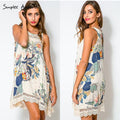 Sleeveless Irregular Print Lace O-neck Short Dress - Oh Yours Fashion - 1