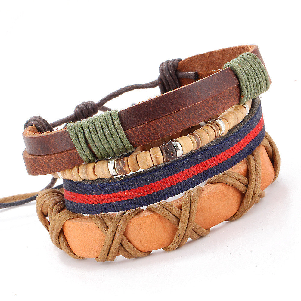 Overlapping Layers Hand Woven Leather Bracelet - Oh Yours Fashion - 1