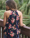 Halter Sleeveless Flower Print Back Zipper Sexy Blouse - Oh Yours Fashion - 4