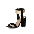 Shinning Gold Ankle Wrap Open Toe Chunky High Heels Sandals
