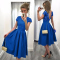 Splicing Solid Color Backless Short Sleeves Dress - Oh Yours Fashion - 4