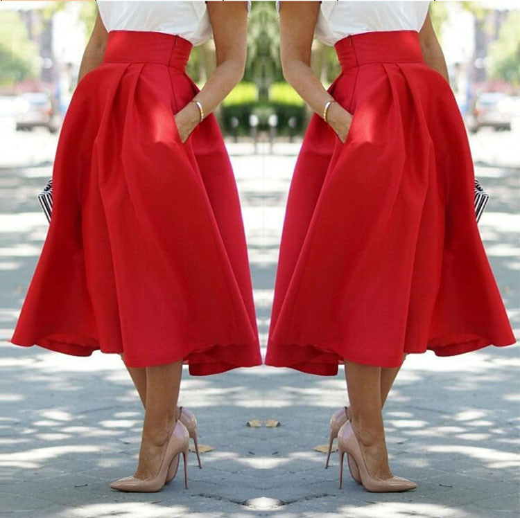 High Waist Pleated Solid Long Skirts - Oh Yours Fashion - 1