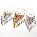 European Mesh Diamond Tassel Retro Leaves Necklace and Earring Set - Oh Yours Fashion - 4