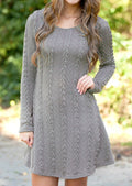 Knitting Round Neck Long Sleeve Sweater Dress - Oh Yours Fashion - 6
