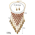 European Mesh Diamond Tassel Retro Leaves Necklace and Earring Set - Oh Yours Fashion - 6