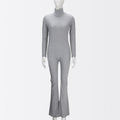 High Neck Long Sleeve Flared Leg Slim Long Jumpsuit - Oh Yours Fashion - 6