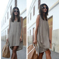 Pure Color V-neck Sleeveless Loose Short Tank Dress - Oh Yours Fashion - 1