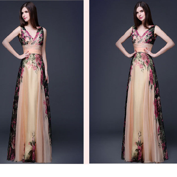Elegant Flower Print Pleated Long Dress - Oh Yours Fashion - 4