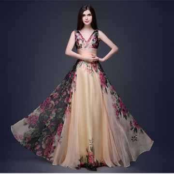 Elegant Flower Print Pleated Long Dress - Oh Yours Fashion - 1