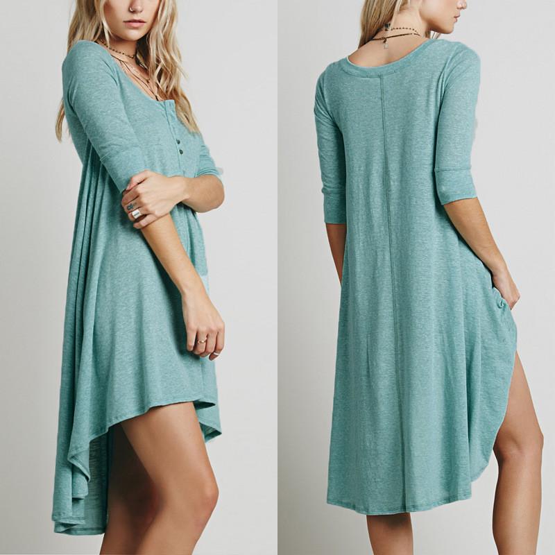 Half Sleeves Pure Color Irregular Short Dress - OhYoursFashion - 5