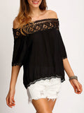 Strapless Lace Patchwork 1/2 Sleeves Off-shoulder Chiffon Blouse - Oh Yours Fashion - 5