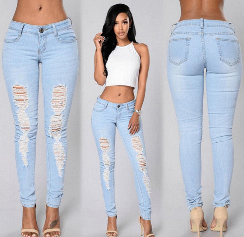 Ripped Low Waist Slim Silhouette Sexy Jeans Pants - Oh Yours Fashion - 1