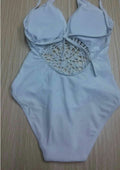 Pure Color Flower Hollow Out Spaghetti Strap Swimwear