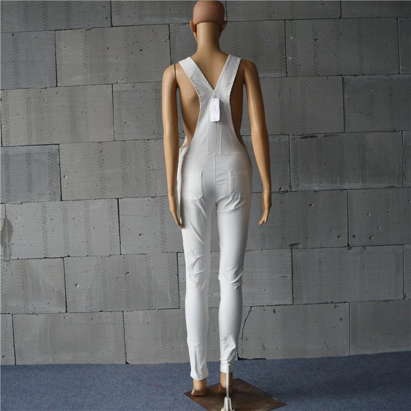High Waist Pure Color Denim Overall Long Jumpsuit