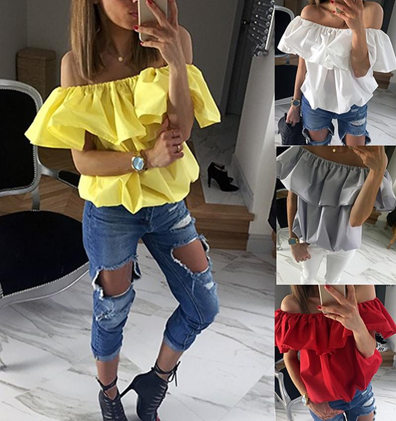 Falbala Strapless Casual Sexy Elastic Top Blouse - OhYoursFashion - 1