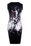 Black Sleeveless Floral Print Bodycon Knee-Length Dress - Oh Yours Fashion - 9
