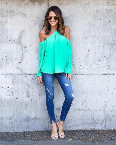 Halter Off-shoulder Long Sleeves Loose Street Chic Blouse - Oh Yours Fashion - 4