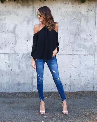 Halter Off-shoulder Long Sleeves Loose Street Chic Blouse - Oh Yours Fashion - 5