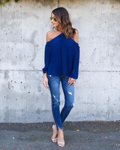 Halter Off-shoulder Long Sleeves Loose Street Chic Blouse - Oh Yours Fashion - 1