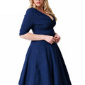 Plus Size Deep V Neck A-Line 1/2 Sleeve Elastic Knee-Length Dress - Oh Yours Fashion - 6