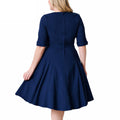 Plus Size Deep V Neck A-Line 1/2 Sleeve Elastic Knee-Length Dress - Oh Yours Fashion - 7