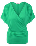Sexy V Neck Wrap Style Pure Color Bat Short Sleeve Blouse - Oh Yours Fashion - 5