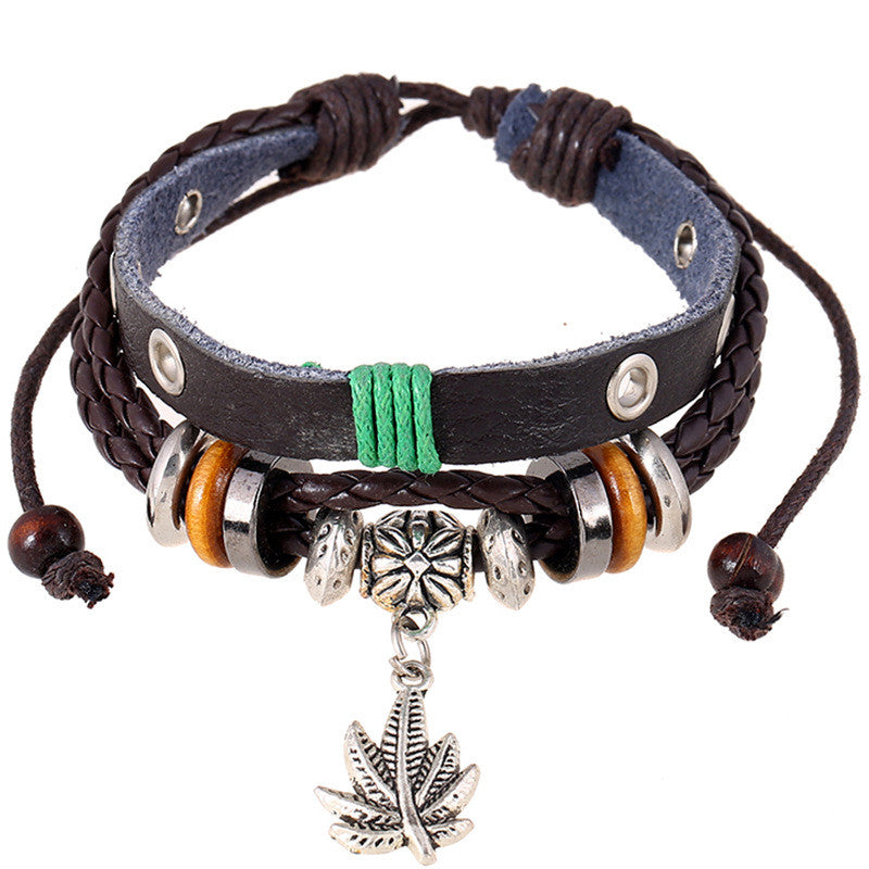 Maple Leaf Pendant Leather Bracelet - Oh Yours Fashion - 1