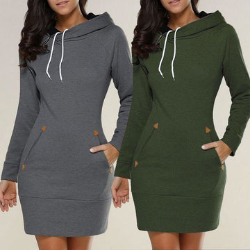 Fashion Pure Color Long Hoodie Dress - Oh Yours Fashion - 1