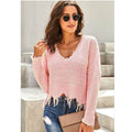 V-neck Distressed Pullover Sweater